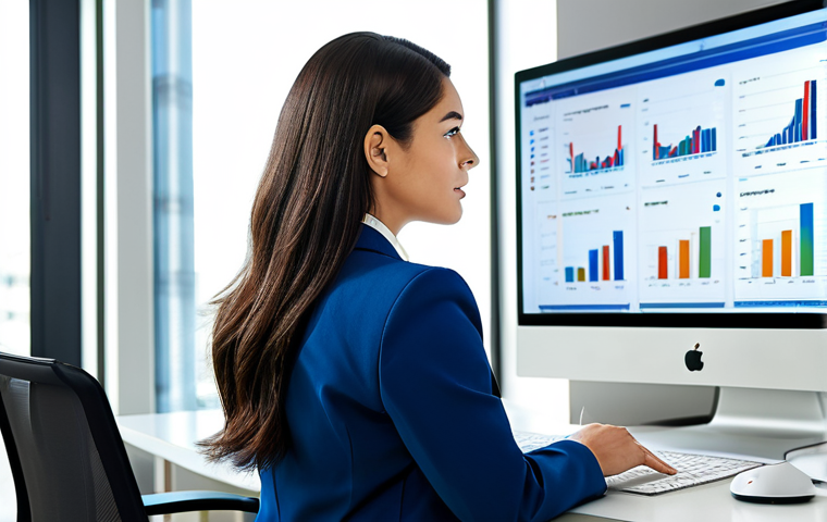 **
A businesswoman in a professional, modest suit, analyzing customer streaming data on a large monitor in a bright, modern office. Graphs and charts are visible on the screen, showcasing real-time customer behavior analytics. Fully clothed, appropriate attire, safe for work, perfect anatomy, natural proportions, professional environment.
**