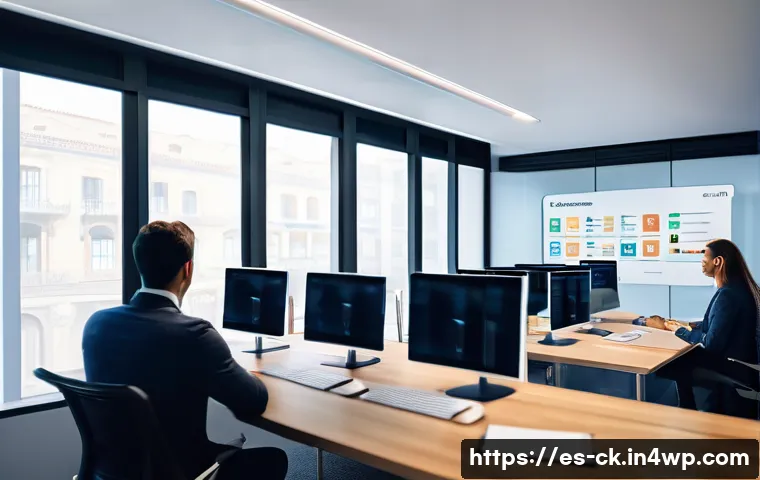 옴니채널의 데이터 보안 및 프라이버시 이슈 - A modern office environment with diverse professionals collaborating on cybersecurity strategies for...