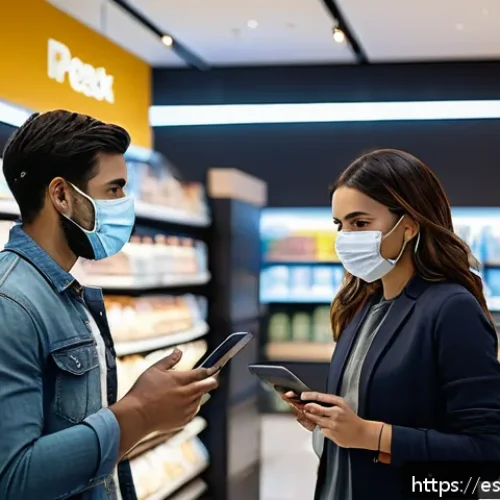 Home 33 옴니채널 성공 사례 글로벌 브랜드 분석 - A modern retail store interior blending physical and digital shopping experiences, showing customers...