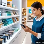 Home 19 옴니채널 쇼핑 경험 향상 방법 - A modern retail store interior blending physical and digital shopping experiences, featuring custome...