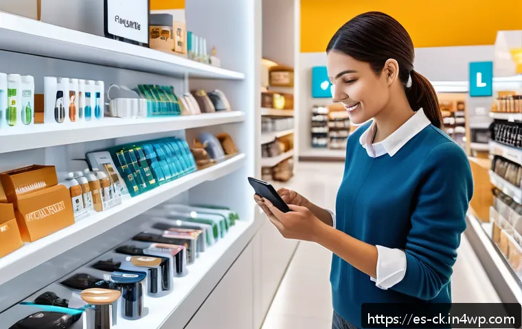 옴니채널 쇼핑 경험 향상 방법 - A modern retail store interior blending physical and digital shopping experiences, featuring custome...