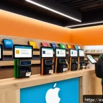 Home 18 옴니채널에서의 다양한 결제 수단 활용 - A modern retail store interior in a bustling Latin American city, showcasing a diverse group of cust...