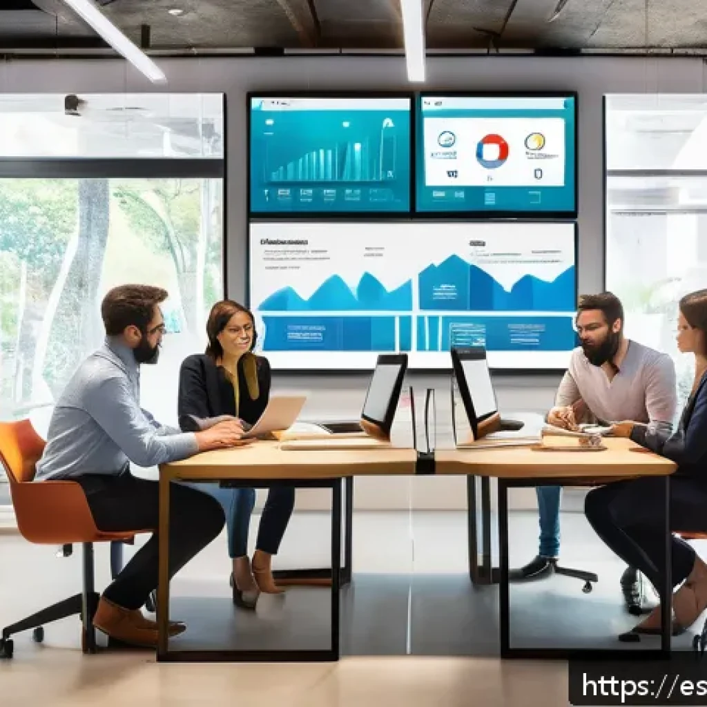 옴니채널에서의 고객 경험 평가 방법 - A modern, vibrant office environment showing a diverse team of marketing professionals collaborating...
