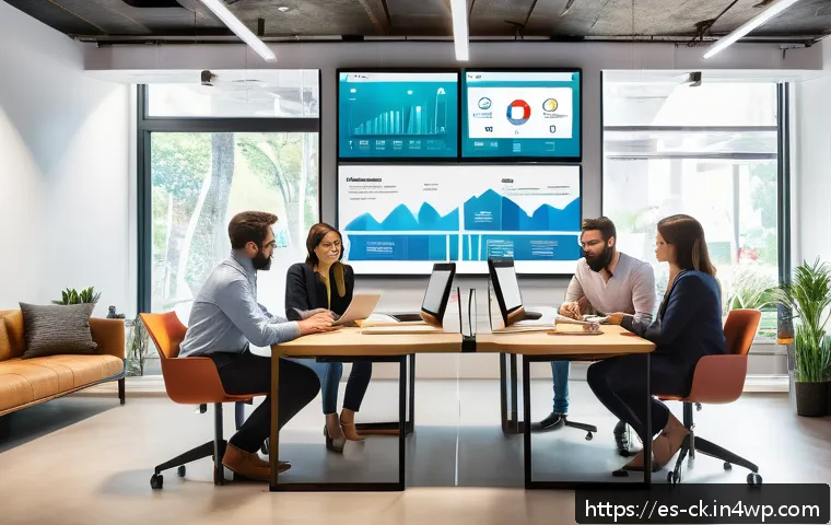 옴니채널에서의 고객 경험 평가 방법 - A modern, vibrant office environment showing a diverse team of marketing professionals collaborating...